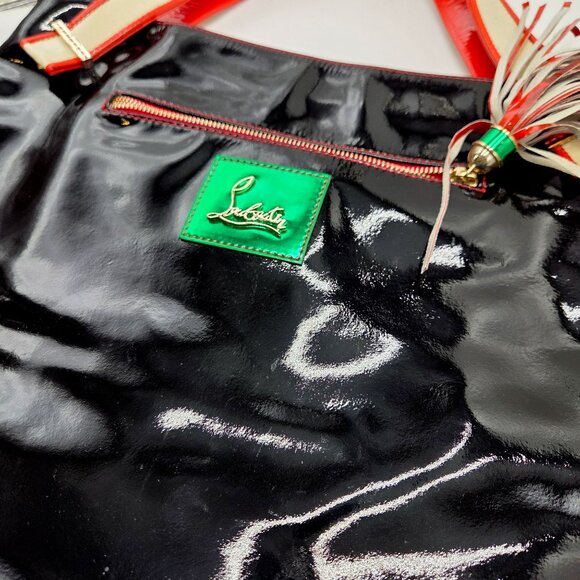 Rare Christian Louboutin CABAS Black Vinyl Tote With Green Red Accents & Tassels - Picture 8 of 13